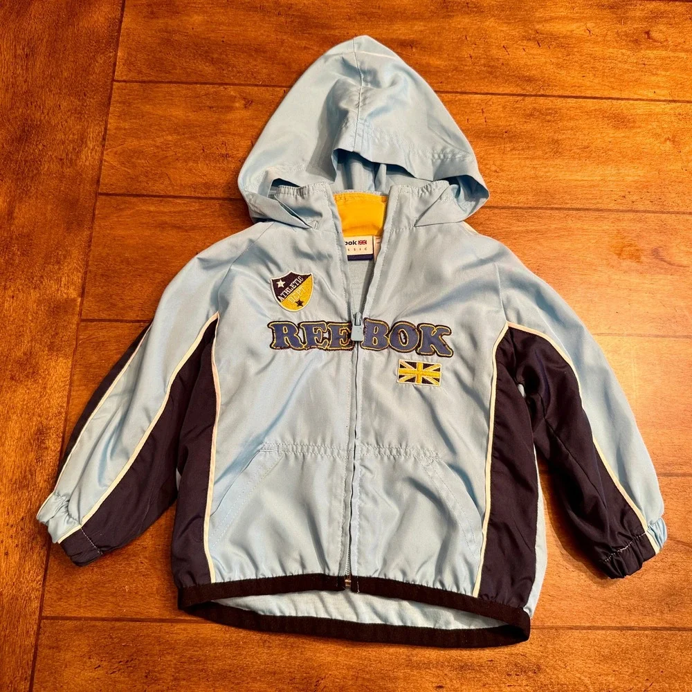 Reebok Classic Kids Windbreaker Jacket Hooded Athletic Dept Size 2T Blue